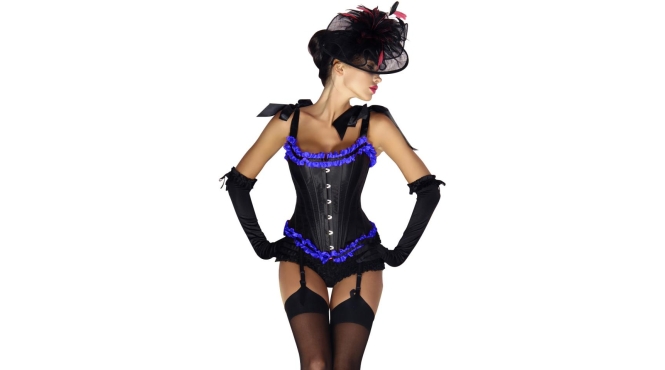 Jarretelcorset met bijpassende string zwart- blauw