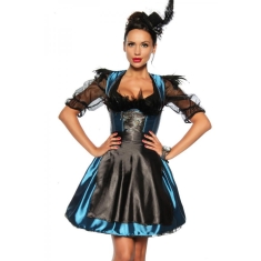 Dirndl jurk blauw/zwart veren