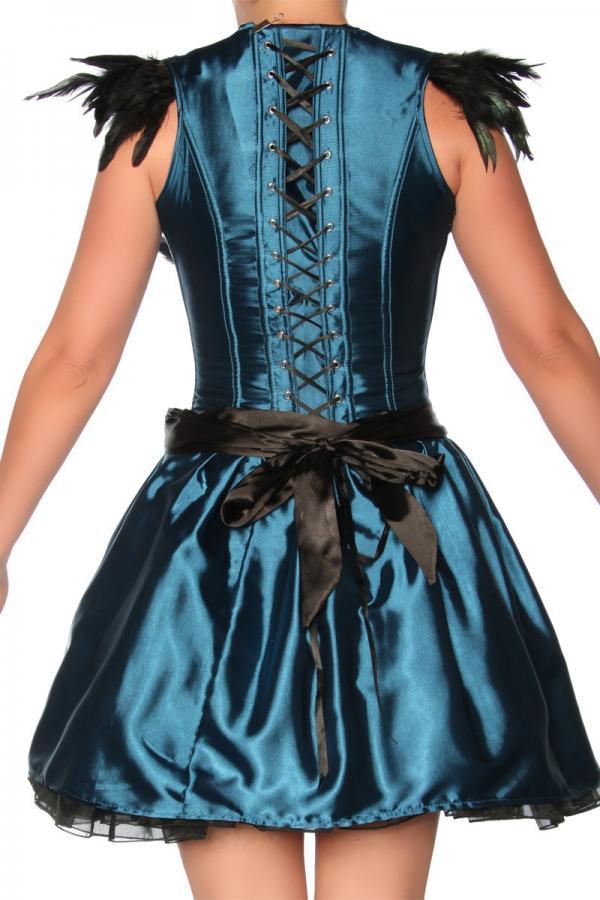 Dirndl jurk blauw/zwart veren
