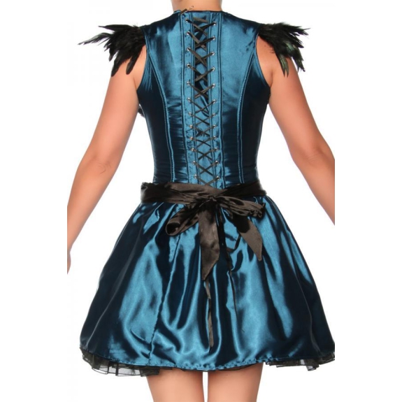Dirndl jurk blauw/zwart veren