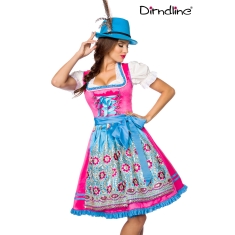 Premium Dirndl jurk roze/ blauw bloemen