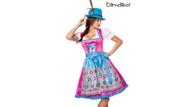 Premium Dirndl jurk roze/ blauw bloemen