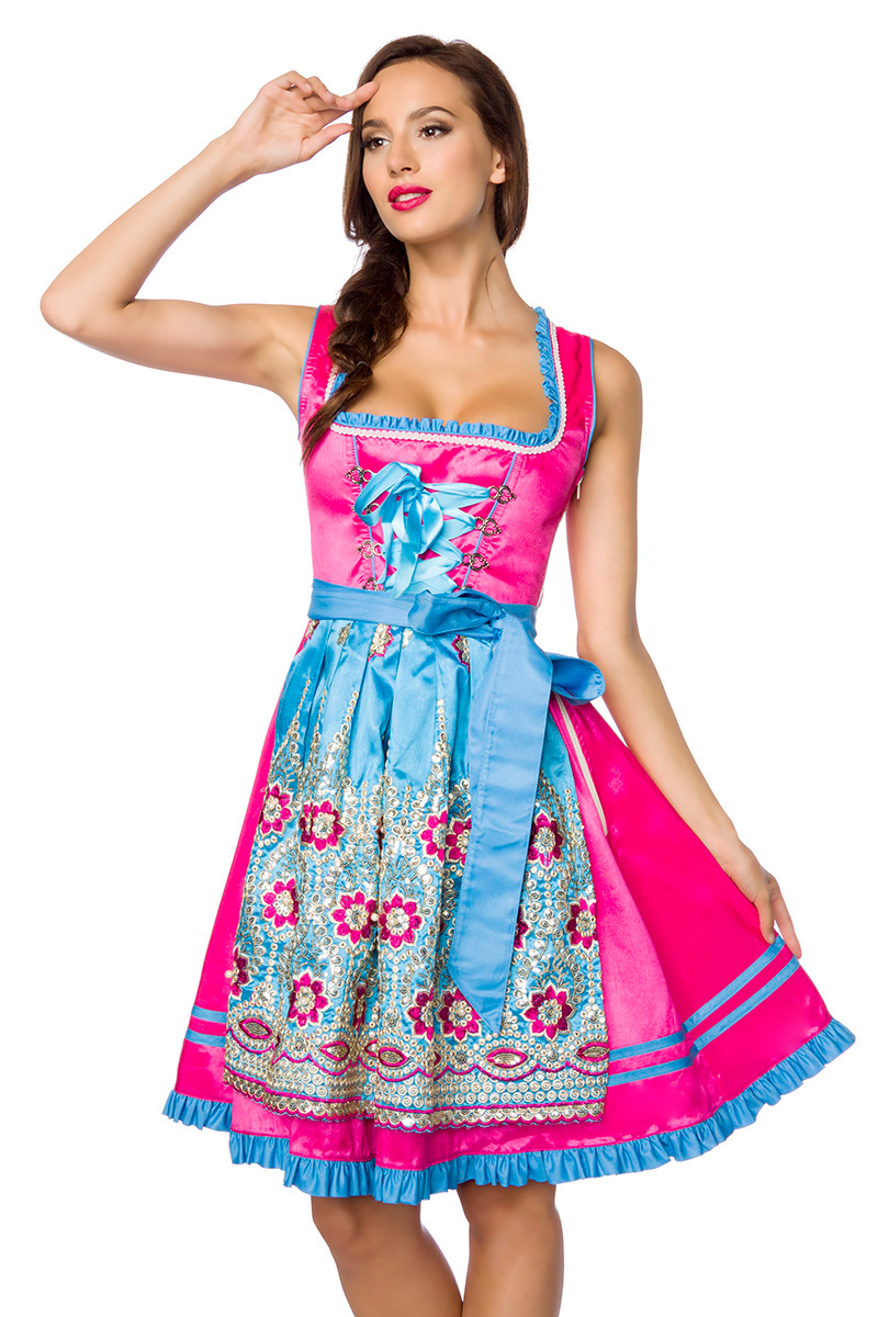 Premium Dirndl jurk roze/ blauw bloemen