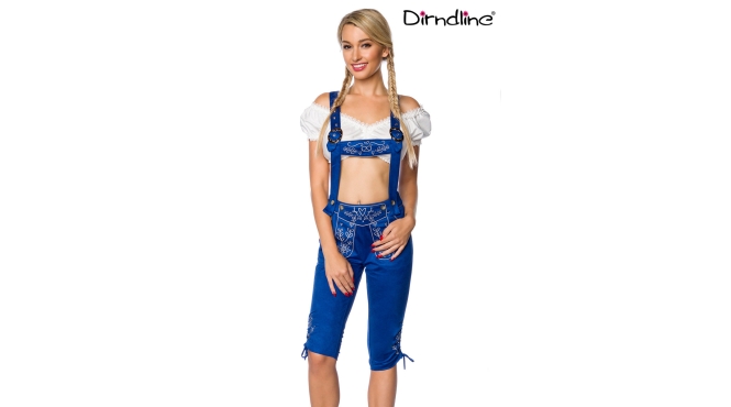 Lederhosen vrouw met borduurwerk blauw