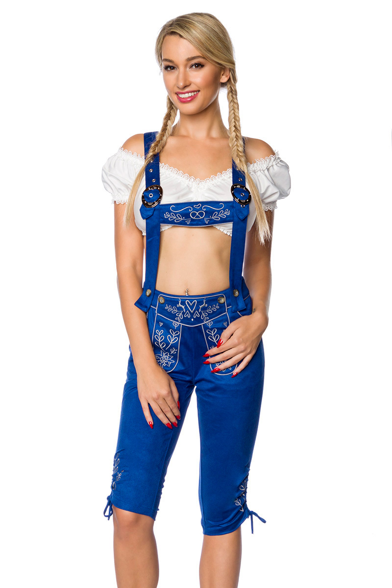 Lederhosen vrouw met borduurwerk blauw