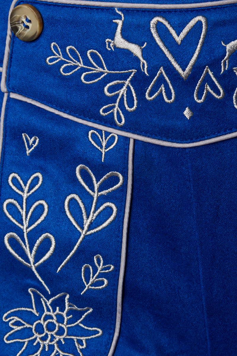 Lederhosen vrouw met borduurwerk blauw