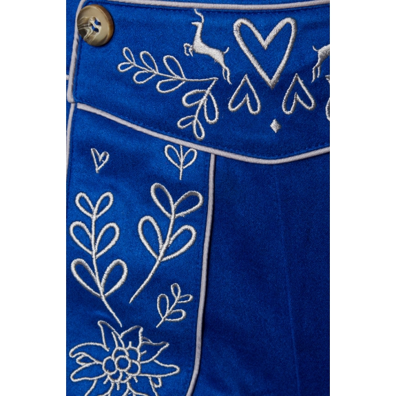 Lederhosen vrouw met borduurwerk blauw