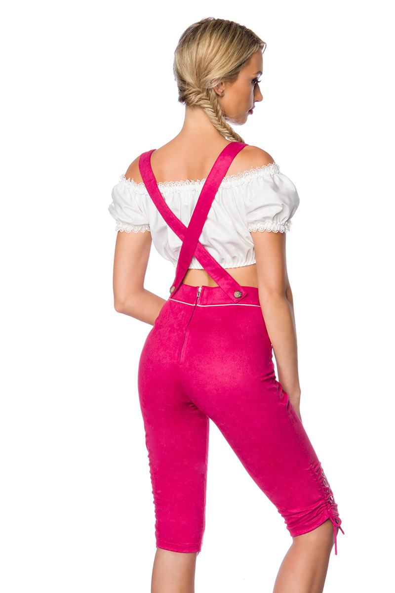 Lederhosen vrouw met borduurwerk roze