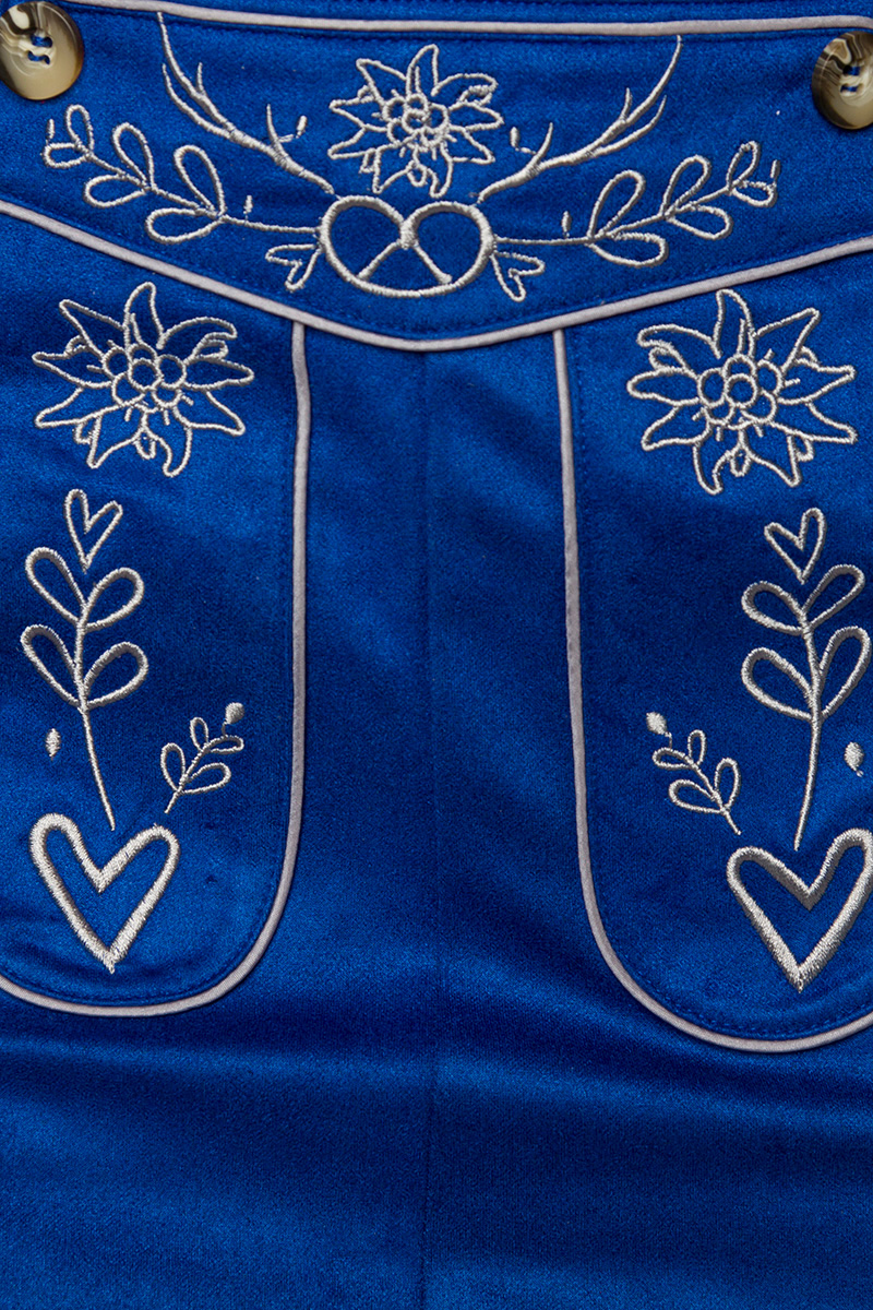 Traditionele lederhosen vrouw met borduurwerk blauw