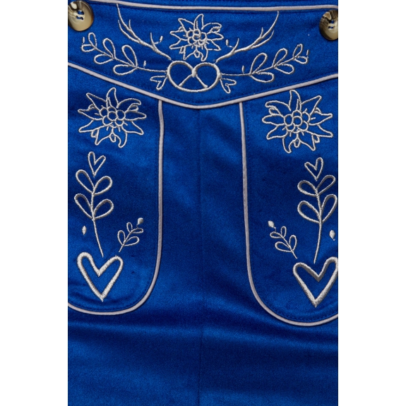 Traditionele lederhosen vrouw met borduurwerk blauw