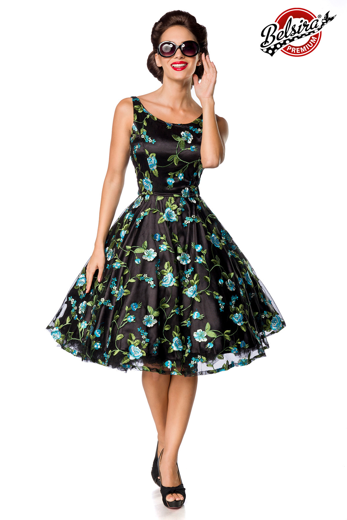Belsira retro bloemenjurk zwart 