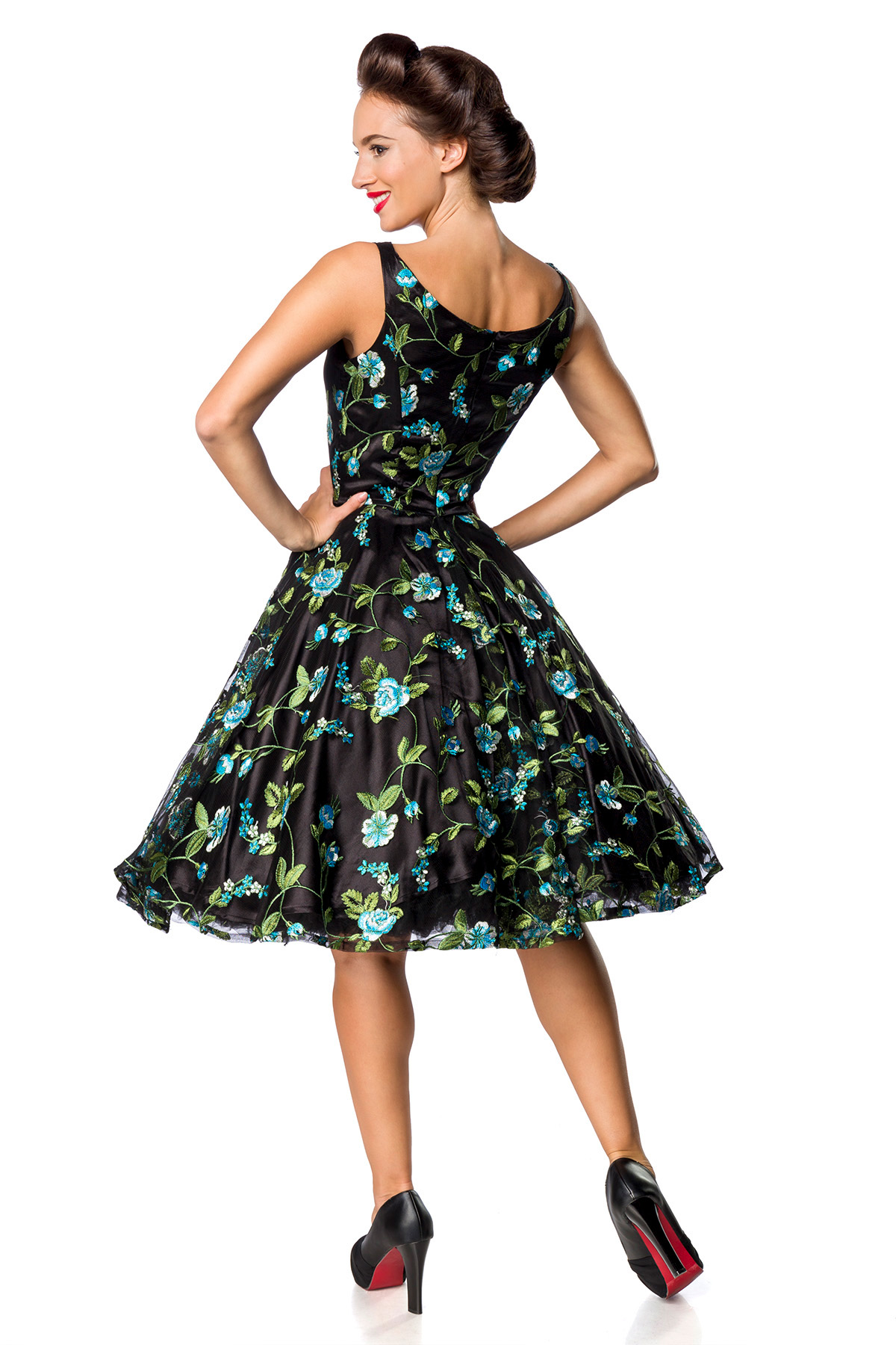 Belsira retro bloemenjurk zwart 