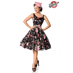 Belsira retro bloemenjurk zwart roze