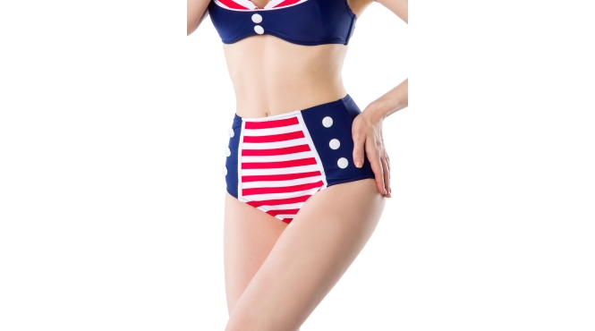 Vintage bikinibroekje sailor blauw/rood
