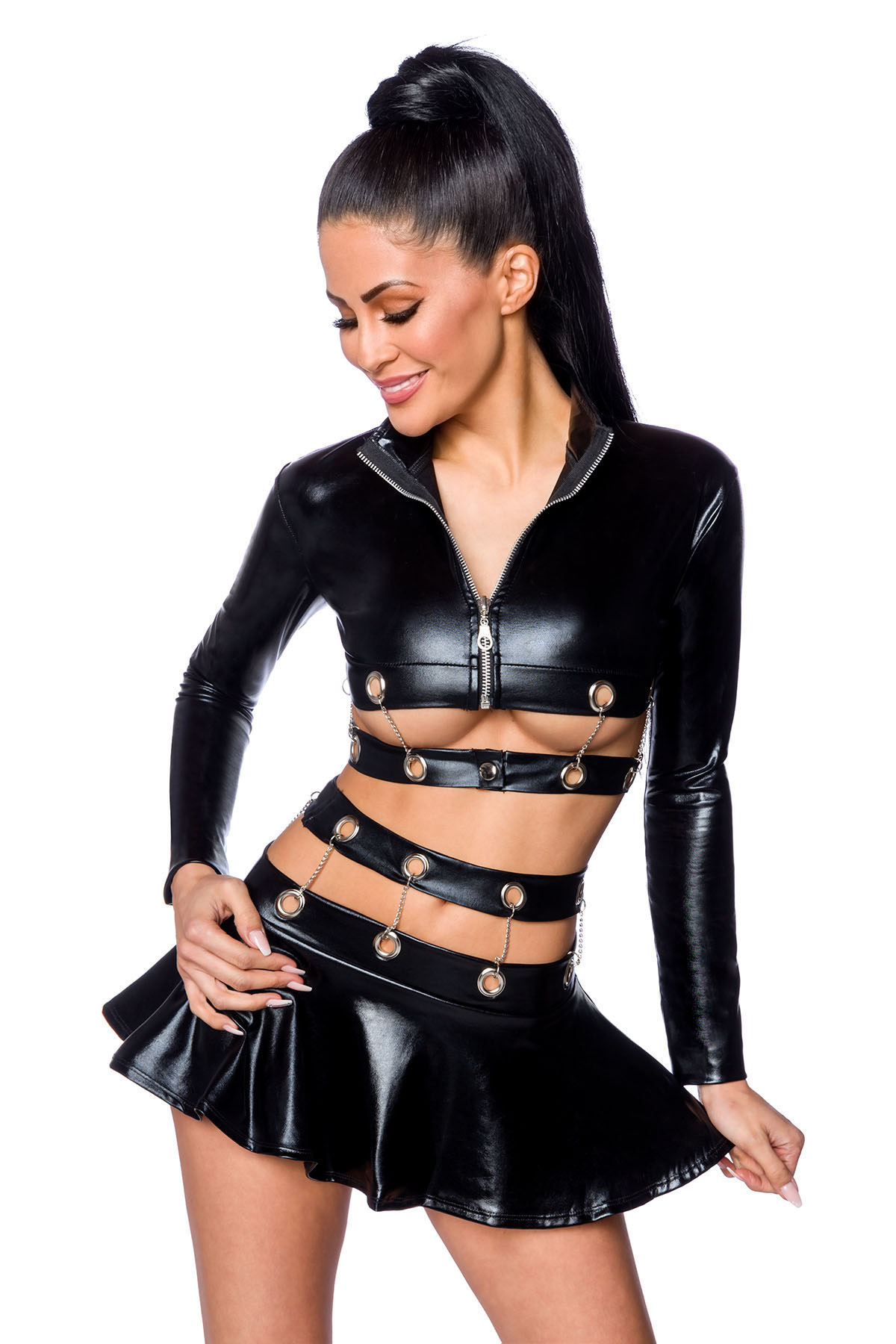 Wetlook set met rok