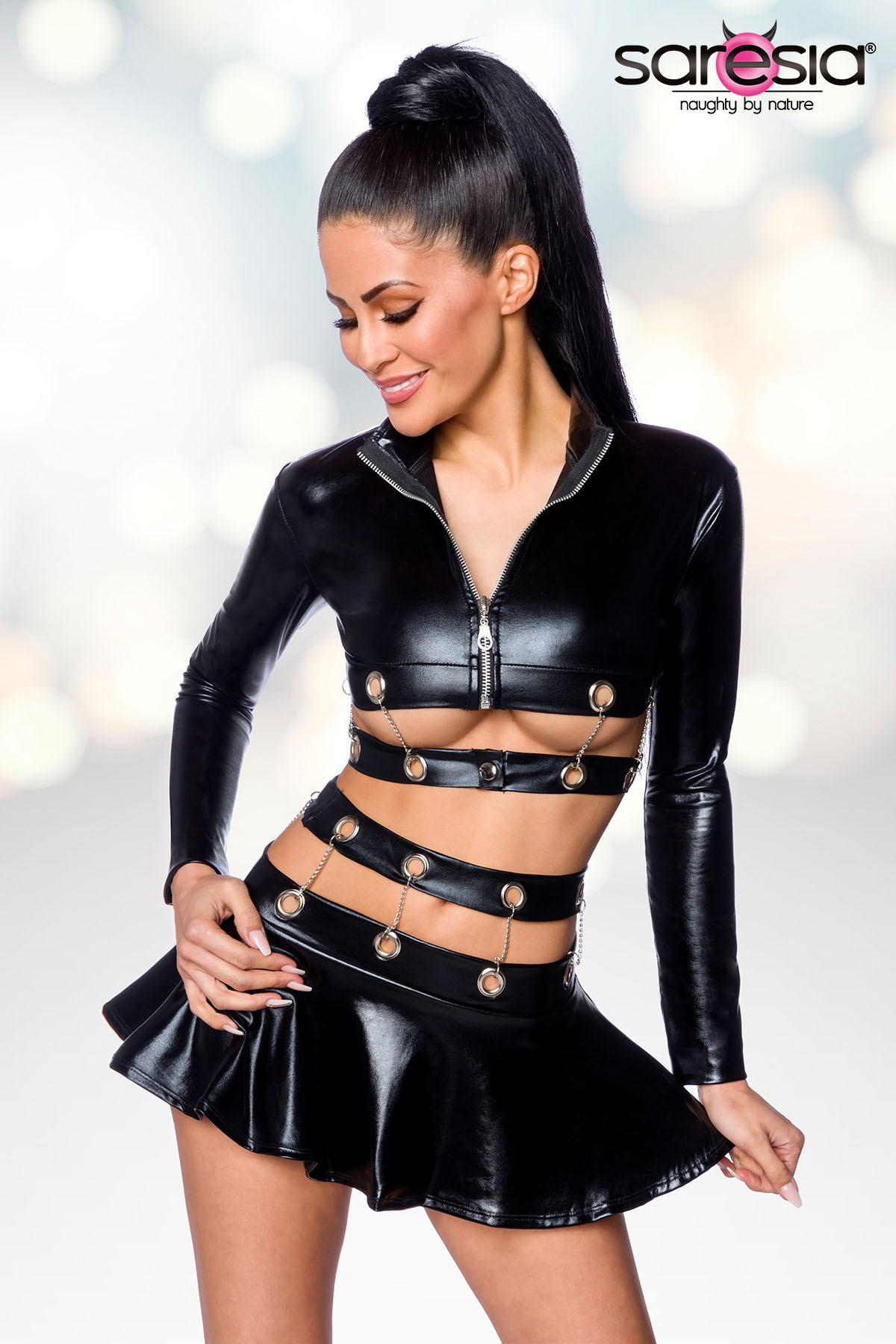 Wetlook set met rok
